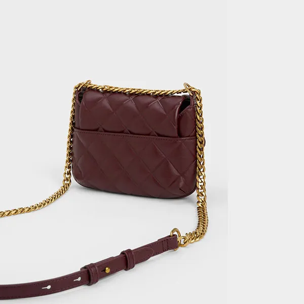 Túi Đeo Chéo Nữ Charles & Keith CNK Mini Swing Quilted Chain-Handle Bag 80271239 Màu Đỏ Burgundy