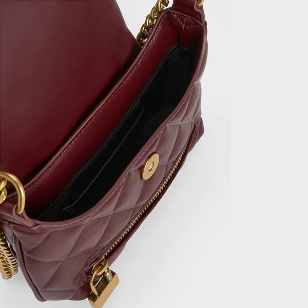 Túi Đeo Chéo Nữ Charles & Keith CNK Mini Swing Quilted Chain-Handle Bag 80271239 Màu Đỏ Burgundy