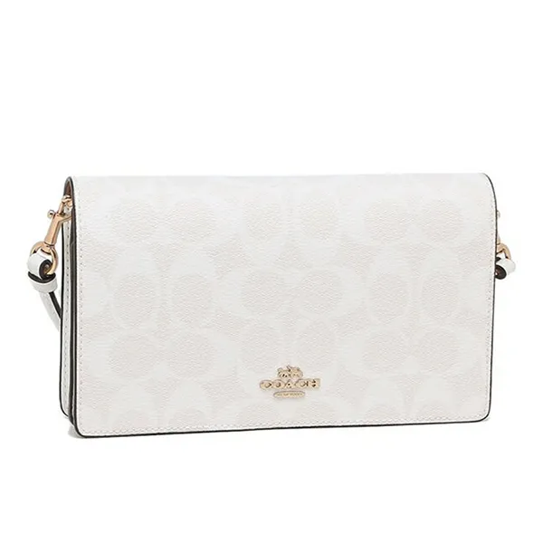 Túi Đeo Chéo Nữ Coach Anna Foldover Clutch Crossbody In Signature Canvas 3036 Màu Trắng