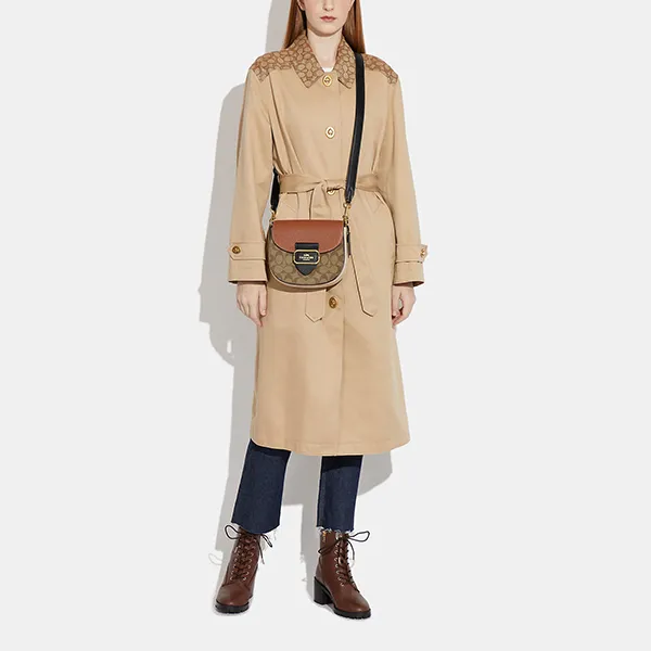 Túi Đeo Chéo Nữ Coach Morgan Saddle Bag In Colorblock Signature Canvas CE565 Màu Nâu Khaki