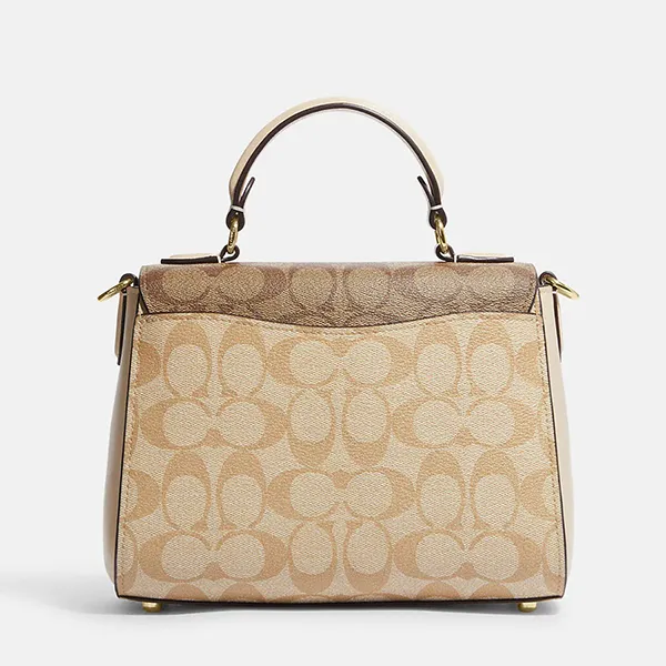 Túi Đeo Chéo Nữ Coach Morgan Top Handle Satchel In Blocked Signature Canvas CH314 Màu Khaki