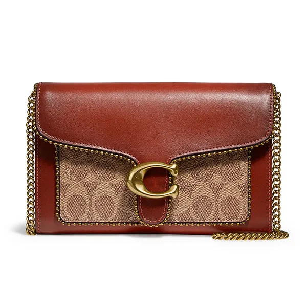 Túi Đeo Chéo Nữ Coach Tabby Signature Canvas With Beadchain Màu Đỏ Nâu