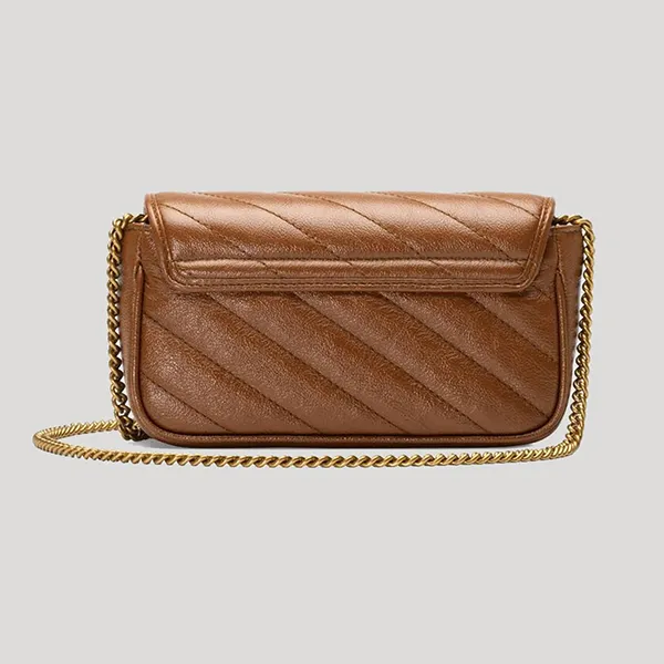 Túi Đeo Chéo Nữ Gucci GG Marmont Matelassé Super Mini 476433-0OLFT-2535 Màu Nâu