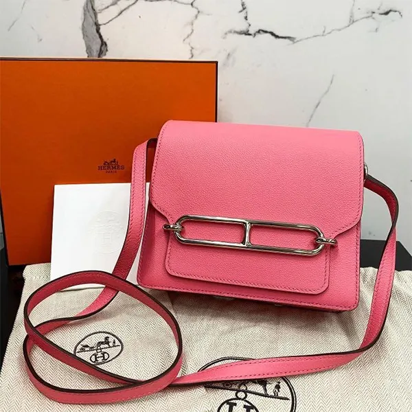 Túi Đeo Chéo Nữ Hermès Mini Roulis Bag Rose Azalee Pink Convertible Shoulder Crossbody Màu Hồng