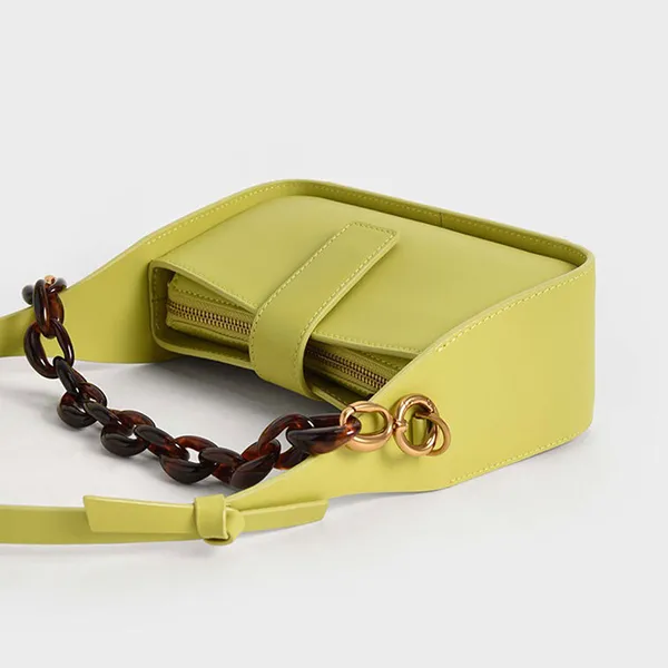 Túi Đeo Vai Nữ Charles & Keith CNK Leather Chain-Link Bag 50270847 Màu Xanh Green