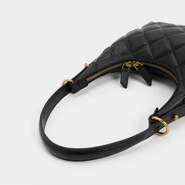 Túi Đeo Vai Nữ Charles & Keith CNK Swing Padlock Quilted Crescent Bag 40271240 Màu Đen