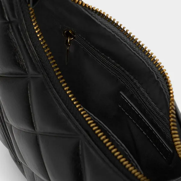 Túi Đeo Vai Nữ Charles & Keith CNK Swing Padlock Quilted Crescent Bag 40271240 Màu Đen