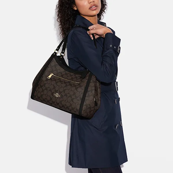 Túi Đeo Vai Nữ Coach Kristy Shoulder Bag In Signature Canvas C6232 Màu Nâu Đen