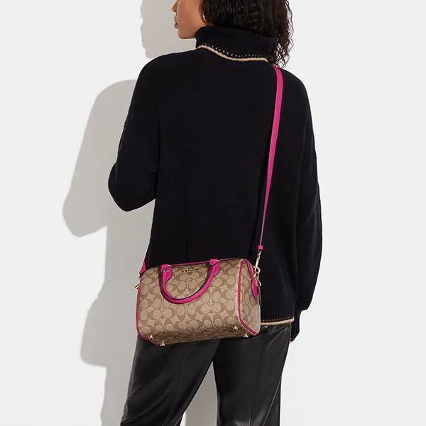Túi Xách Coach Rowan Satchel In Signature Canvas CH280 Màu Khaki/Hồng
