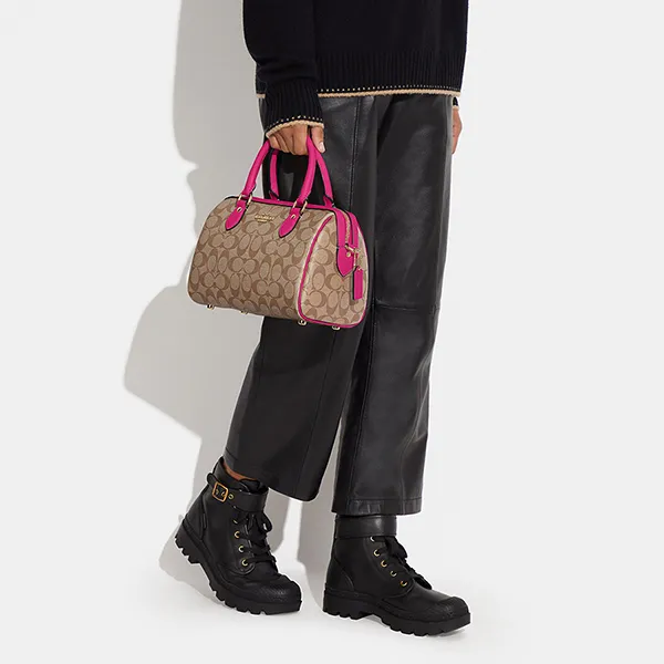 Túi Xách Coach Rowan Satchel In Signature Canvas CH280 Màu Khaki/Hồng