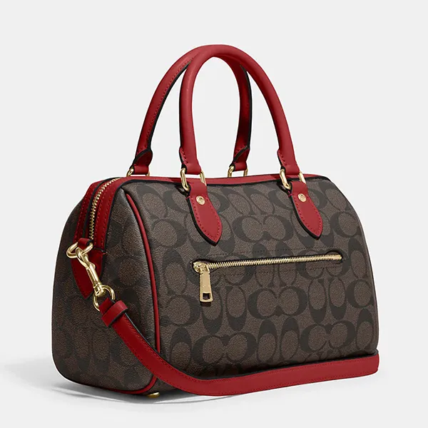 Túi Xách Coach Rowan Satchel In Signature Canvas CH280 Màu Nâu/Đỏ
