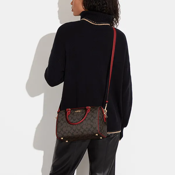 Túi Xách Coach Rowan Satchel In Signature Canvas CH280 Màu Nâu/Đỏ