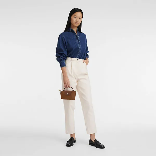 Túi Xách Longchamp Pouch With Handle Le Pliage Original 34175089504 Màu Nâu - Túi xách - Vua Hàng Hiệu