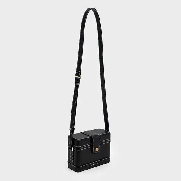Túi Đeo Chéo Charles & Keith CNK Bronte Contrast Trim Boxy Crossbody Bag CK2-80701182 Màu Đen
