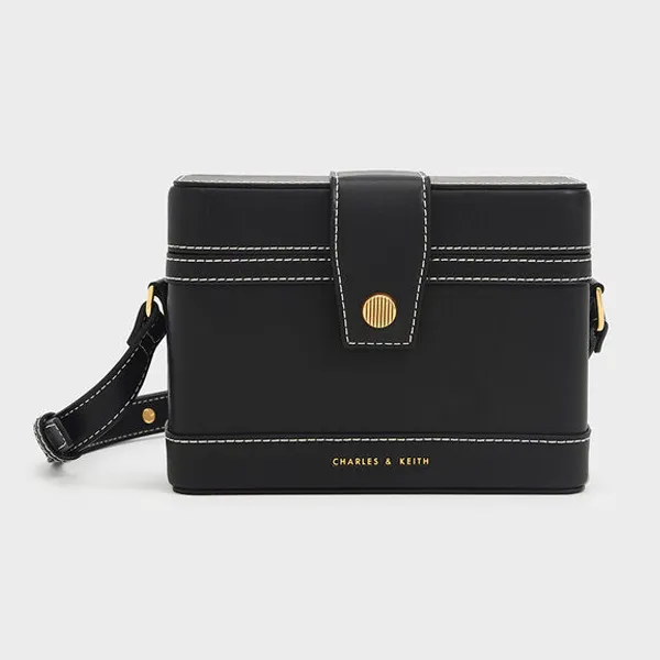 Túi Đeo Chéo Charles & Keith CNK Bronte Contrast Trim Boxy Crossbody Bag CK2-80701182 Màu Đen