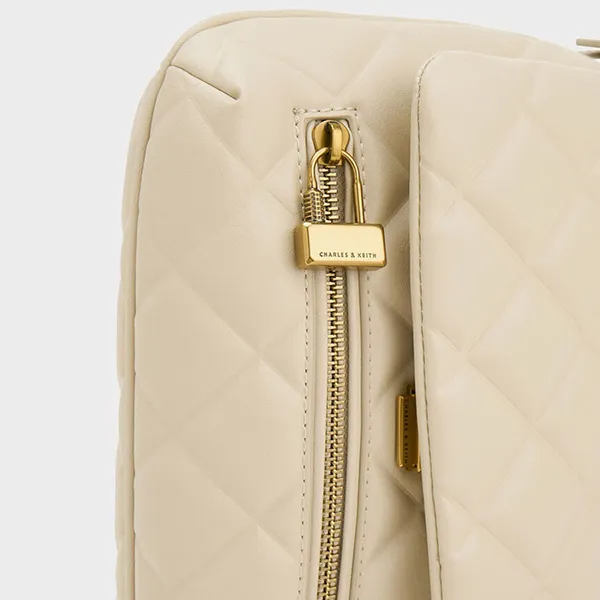 Túi Xách Nữ Charles & Keith CNK Swing Quilted Chain-Handle Bag 20271238 Màu Be