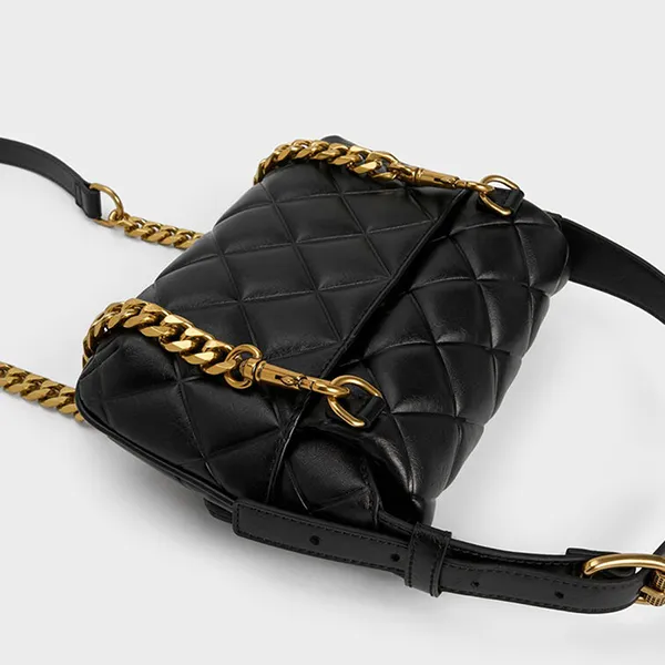 Túi Xách Nữ Charles & Keith CNK Swing Quilted Chain-Handle Bag 20271238 Màu Đen