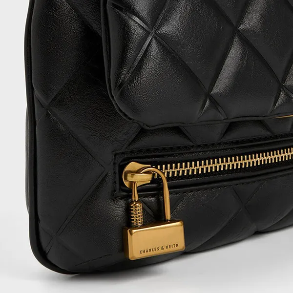 Túi Xách Nữ Charles & Keith CNK Swing Quilted Chain-Handle Bag 20271238 Màu Đen