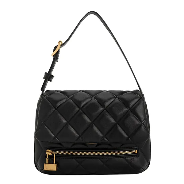 Túi Xách Nữ Charles & Keith CNK Swing Quilted Chain-Handle Bag 20271238 Màu Đen
