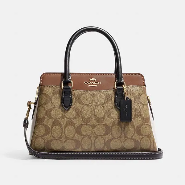 Túi Xách Nữ Coach Mini Darcie Carryall In Colorblock Signature Canvas CH287 Màu Nâu Be