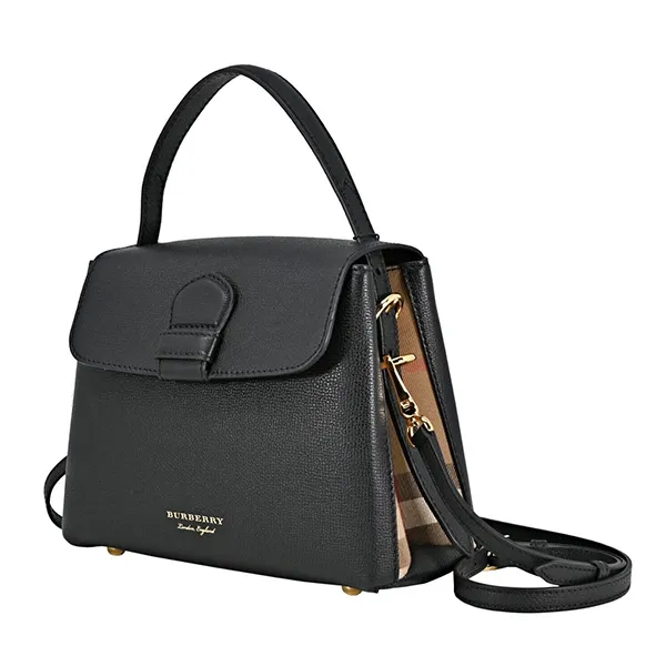 Túi Xách Tay Burberry Leather And House Check Fabric Small Camberley Bag Màu Đen