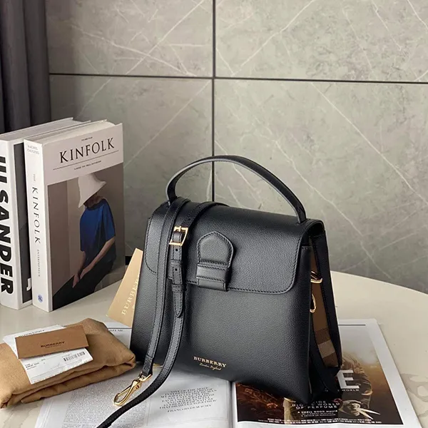 Túi Xách Tay Burberry Leather And House Check Fabric Small Camberley Bag Màu Đen