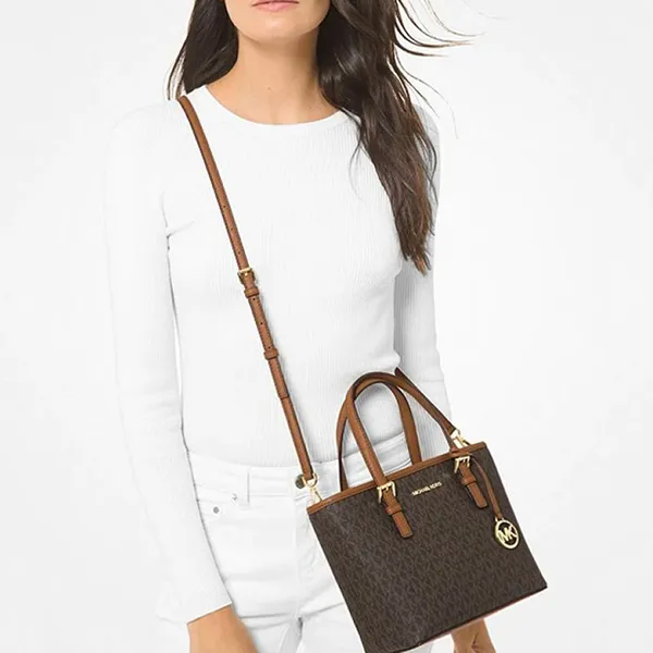Túi Xách Tay Nữ Michael Kors MK Jet Set Travel Extra-Small Logo 35T9GTVT0B Màu Nâu - Túi xách - Vua Hàng Hiệu