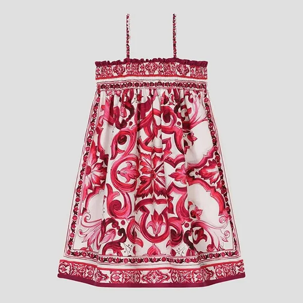 Váy Nữ Dolce & Gabbana D&G Majolica Printed L53DM9 G7J6KHE3TN Màu Trắng Phối Đỏ