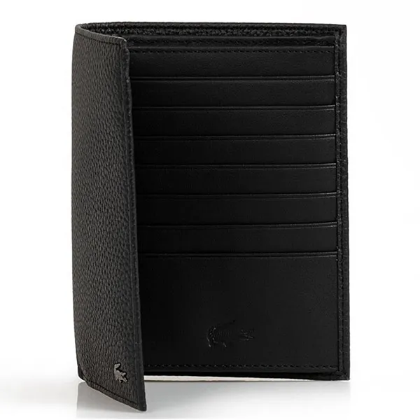 Ví Nam Lacoste Men's Crocodile Grained Leather Foldable Wallet NH3710 - 000 Màu Đen
