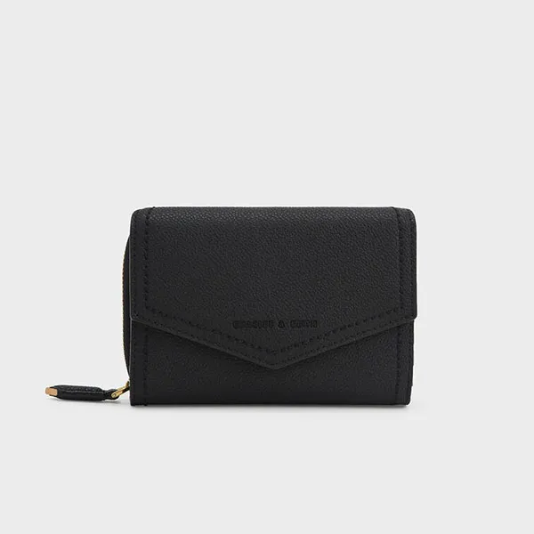Ví Nữ Charles & Keith CNK Stitch Trim Envelope Wallet Black 10770535-4 Màu Đen