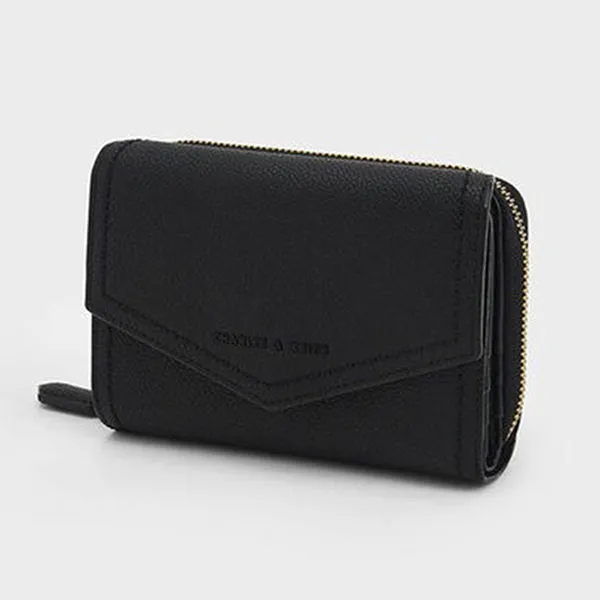 Ví Nữ Charles & Keith CNK Stitch Trim Envelope Wallet Black 10770535-4 Màu Đen
