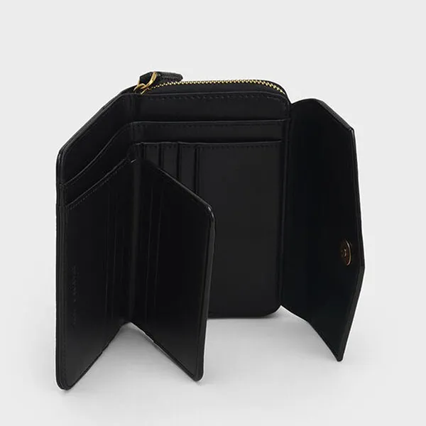 Ví Nữ Charles & Keith CNK Stitch Trim Envelope Wallet Black 10770535-4 Màu Đen