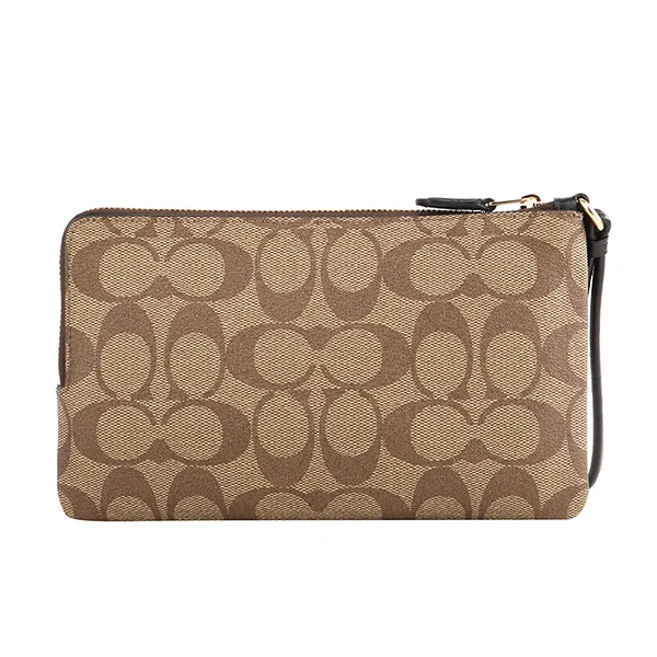 Ví Nữ Coach Double Zip Wallet In Blocked Signature Canvas C7313 Màu Nâu Khaki