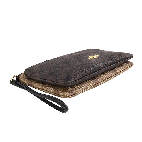 Ví Nữ Coach Double Zip Wallet In Blocked Signature Canvas C7313 Màu Nâu Khaki