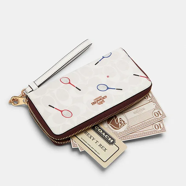 Ví Nữ Coach Long Zip Around Wallet In Signature Canvas C8385 Màu Trắng