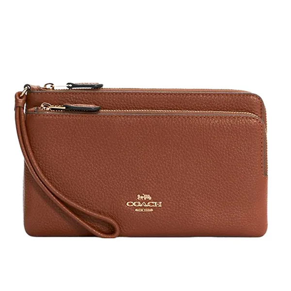 Ví Nữ Coach Pebbled Leather Double Zip Wallet C5610 Màu Nâu