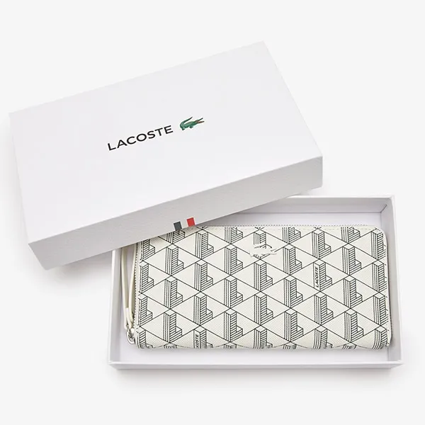 Ví Nữ Lacoste Women's Printed Monogram Zip Wallet NF3958 - FARINE Màu Trắng