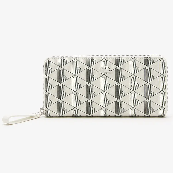 Ví Nữ Lacoste Women's Printed Monogram Zip Wallet NF3958 - FARINE Màu Trắng