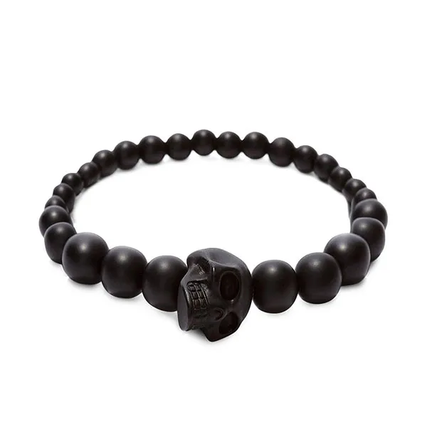 Vòng Đeo Tay Nam Alexander Mcqueen Beaded Skull Bracelet Màu Đen
