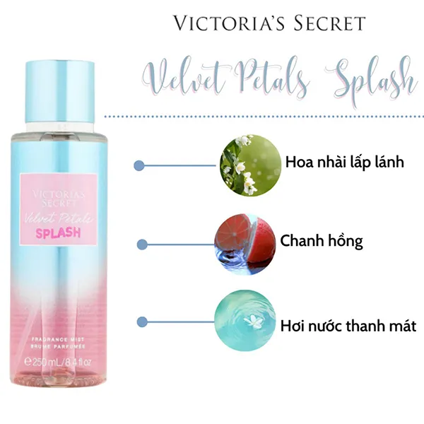 Xịt Thơm Toàn Thân Victoria's Secret Fragrance Mists Velvet Petals Splash 250ml - Lăn khử mùi - Vua Hàng Hiệu