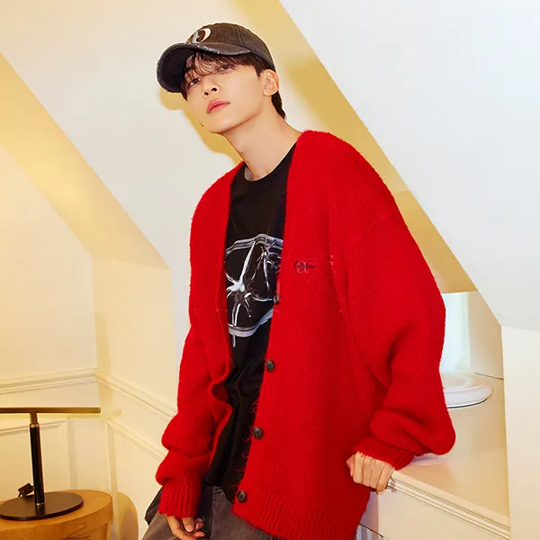 Áo Cardigan Acmé De La Vie ADLV Lettering Logo Mohair Màu Đỏ