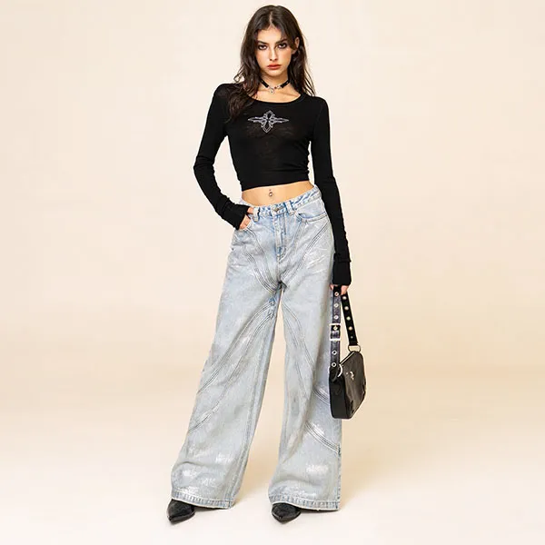 Áo Croptop Nữ SMFK Black Wildworld Baroque Emblem ULS13B Màu Đen