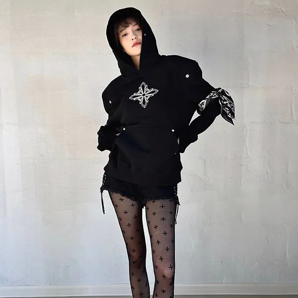 Áo Hoodie Nữ SMFK Black Baroque Compass Pattern CH003B Màu Đen - Thời trang - Vua Hàng Hiệu
