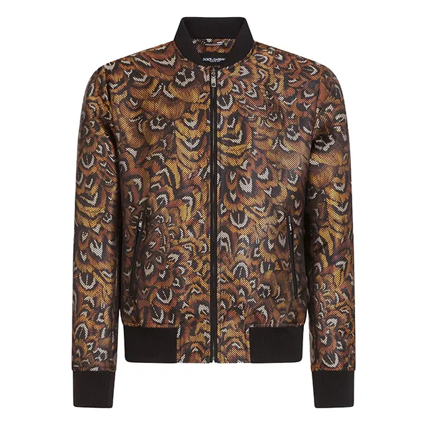 Áo Khoác Nam Dolce & Gabbana D&G Feather-Print Bomber Jacket G9PD5T Màu Nâu Size 48
