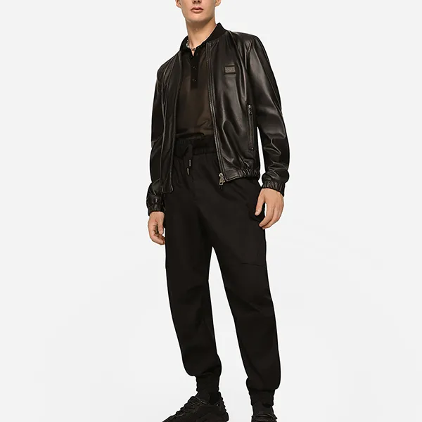 Áo Khoác Nam Dolce & Gabbana Leather Jacket With Branded Tag G9ZY5LHULR0N0000 Màu Đen Size 46