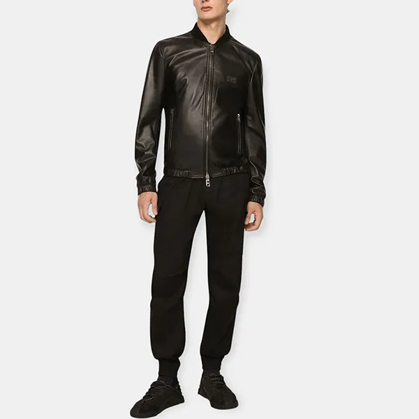 Áo Khoác Nam Dolce & Gabbana Leather Jacket With Branded Tag G9ZY5LHULR0N0000 Màu Đen Size 46