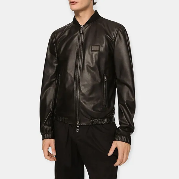 Áo Khoác Nam Dolce & Gabbana Leather Jacket With Branded Tag G9ZY5LHULR0N0000 Màu Đen Size 46