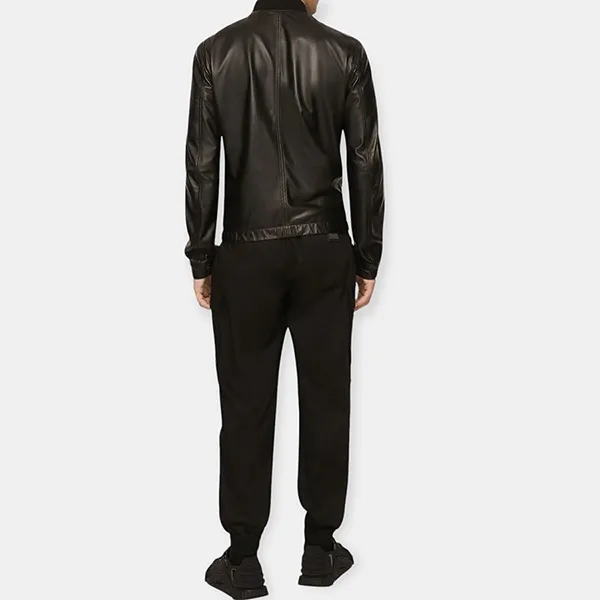 Áo Khoác Nam Dolce & Gabbana Leather Jacket With Branded Tag G9ZY5LHULR0N0000 Màu Đen Size 46