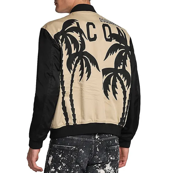 Áo Khoác Nam Dsquared2 Black Palm Tree-printed Zipped Bomber Jacket S79AM047 Màu Đen Be Size 48