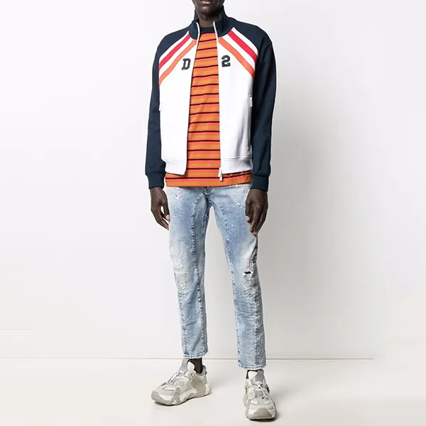 Áo Khoác Nam Dsquared2 White & Navy With D2 Logo Embroidered S71HG0105S25042 Màu Xanh Phối Trắng